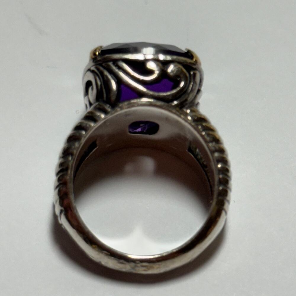 18k Yellow Gold & Sterling Silver Ring w/FACETED Amethyst STONE 'OS ID' HALLMARK - Picture 6 of 9